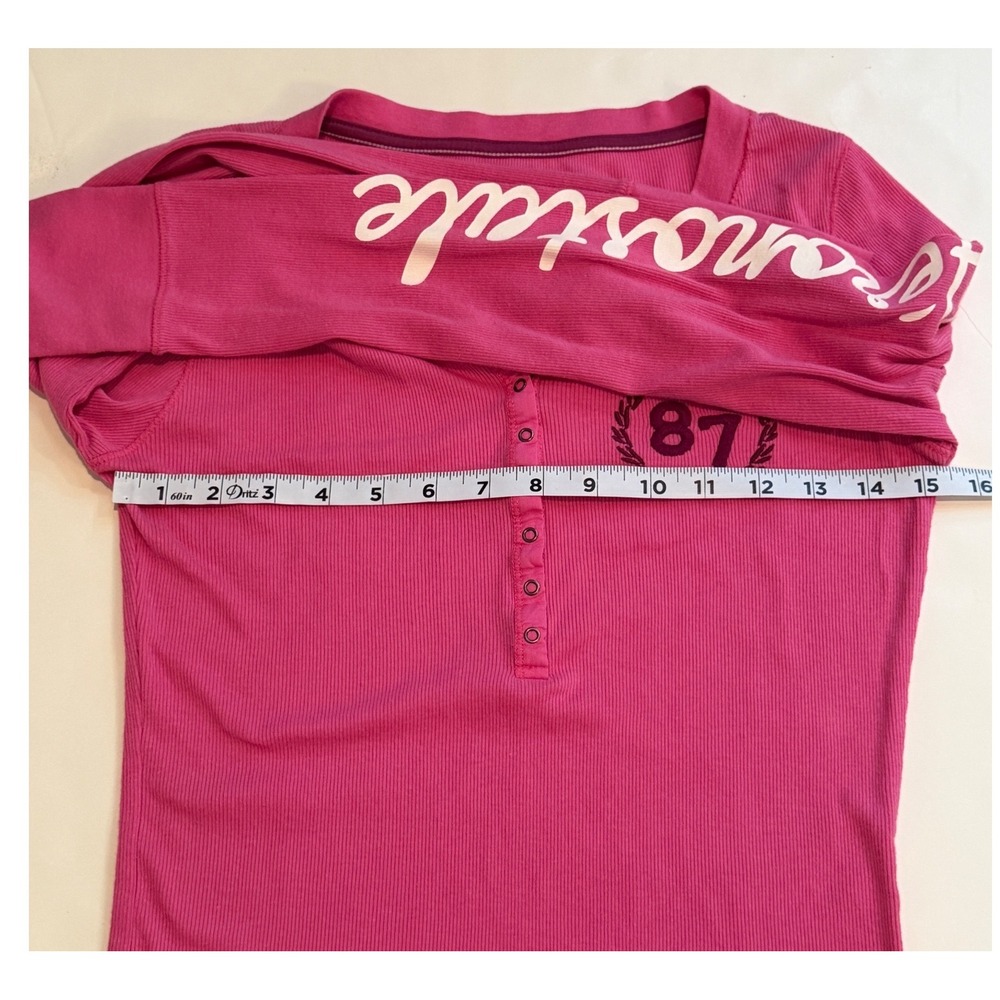 Aeropostale Pink Ribbed Henley Long Sleeve Graphic Shirt 87 Logo Large - Picture 4 of 6